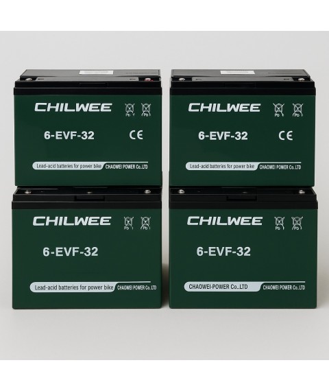 Set 4 x Baterii Chilwee 6-EVF-32 GEL 12V 32Ah - Tracțiune fiabilă pentru triciclu sau vehicule electrice